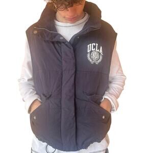 H&M UCLA Puffer Vest Mens Medium Navy Blue Zip Up Collegiate Logo